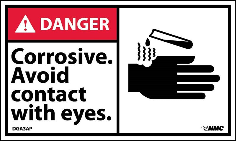 DANGER, CORROSIVE AVOID CONTACT WITH EYES (GRAPHIC), 3X5, PS VINYL, 5/PK