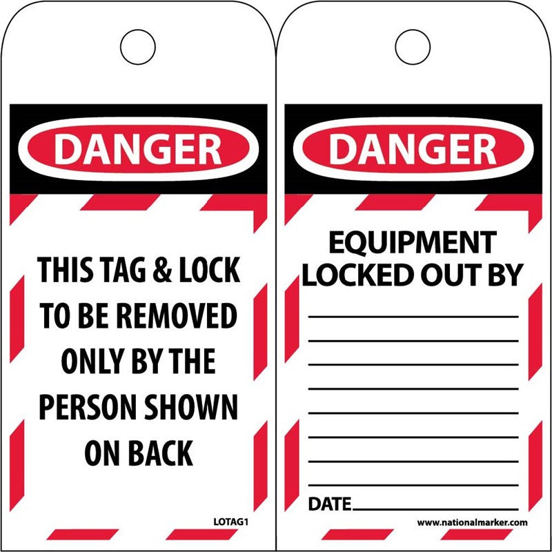 TAGS, LOCKOUT, DANGER THIS TAG & LOCK TO BE REMOVED ONLY. . ., 6X3, POLYTAG, BOX OF 100