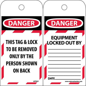 TAGS, LOCKOUT, DANGER THIS TAG & LOCK TO BE REMOVED ONLY. . ., 6X3, UNRIP VINYL   GROMMET PACK OF 10