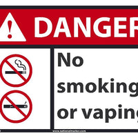 DANGER NO SMOKING OR VAPING SIGN, 10X14, .040 ALUM