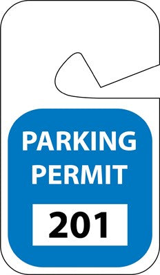 PARKING PERMIT, REARVIEW MIRROR, BLUE, 201-300