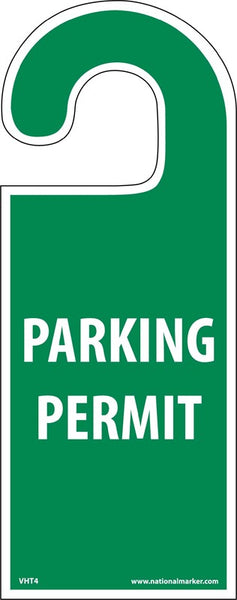 PARKING PERMIT, VEHICLE HANG TAG, PARKING PERMIT, 8 1/4X3 1/4, RIGID PLASTIC, GREEN, PAK 5