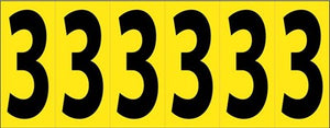 NUMBER CARD, 3" 3 (6 NUMBERS/CARD), PS CLOTH