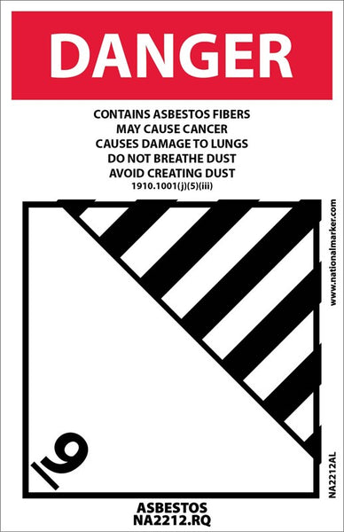 LABEL, DANGER CONTAINS ASBESTOS FIBERS AVOID CREATING DUST, CANCER AND LUNG DISEASE HAZARD ASBESTOS NA2212, 4X6, PS PAPER, 500/RL