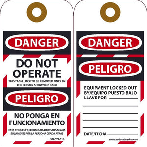 Danger Do Not Operate Bilingual Lockout Tags | SPLOTAG10