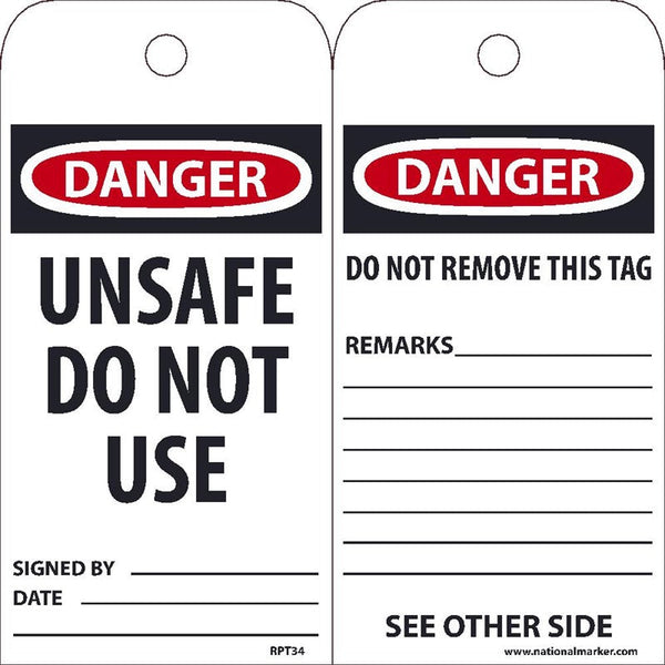 TAGS, DANGER, UNSAFE DO NOT USE, 6X3, SYNTHETIC PAPER, 25/PK (HOLE)