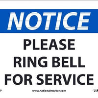 NOTICE, PLEASE RING BELL FOR SERVICE, 12x18, .040 ALUM