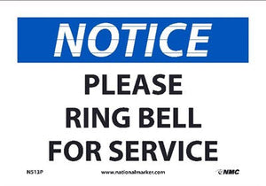 NOTICE, PLEASE RING BELL FOR SERVICE, 12x18, .040 ALUM