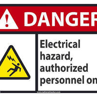 DANGER ELECTRICAL HAZARD AUTHORIZED PERONNEL ONLY SIGN, 10X14, .040 ALUM