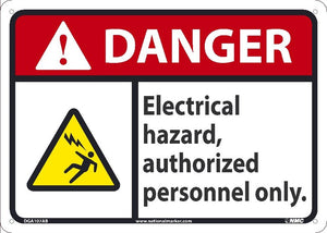 DANGER ELECTRICAL HAZARD AUTHORIZED PERONNEL ONLY SIGN, 10X14, .040 ALUM