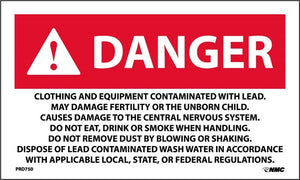 LABELS, DANGER CLOTHING AND EQUIPMENT CONTAMINATED WITH LEAD, 3X5, PS PAPER, 500/RL