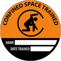 HARD HAT LABEL CONFINED SPACE TRAINED NAME DATE TRAINED, 2" DIA, REFLECTIVE PS VINYL, 25/PK