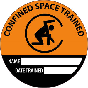 HARD HAT EMBLEM, CONFINED SPACE TRAINED NAME DATE TRAINED, 2" DIA, PS VINYL