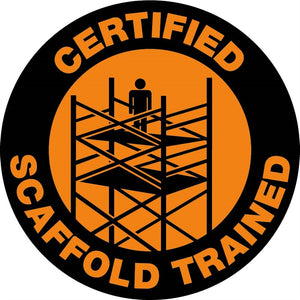 HARD HAT EMBLEM, CERTIFIED SCAFFOLD TRAINED, 2 DIA, PS VINYL, 25/PK