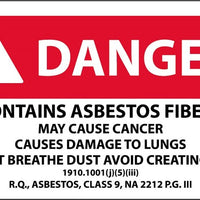 LABELS, DANGER CONTAINS ASBESTOS FIBERS MAY CAUSE CANCER CAUSES DAMAGE TO LUNGS, 3 X 5, PS PAPER, 500/RL