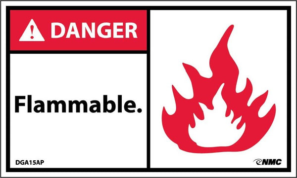 DANGER, FLAMMABLE (GRAPHIC), 3X5, PS VINYL, 5/PK