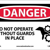 DANGER, DO NOT OPERATE WITHOUT GUARDS IN PLACE, GRAPHIC, 10X14, RIGID PLASTIC