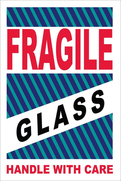 LABELS, SHIPPING AND PACKING, FRAGILE GLASS HANDLE WITH CARE, 4 X 6, PS PAPER, 500/ROLL