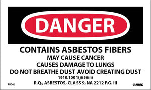 LABELS, DANGER CONTAINS ASBESTOS FIBERS AVOID CREATING DUST,  CANCER AND LUNG DISEASE HAZARD, AVOID BREATHING AIRBORNE ASBESTOS FIBERS, R.Q., ASBESTOS, CLASS 9, NA 2212 P.G. III, 3 X 5, PS PAPER, 500/RL