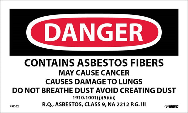 LABELS, DANGER CONTAINS ASBESTOS FIBERS AVOID CREATING DUST,  CANCER AND LUNG DISEASE HAZARD, AVOID BREATHING AIRBORNE ASBESTOS FIBERS, R.Q., ASBESTOS, CLASS 9, NA 2212 P.G. III, 3 X 5, PS PAPER, 500/RL