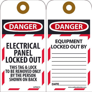TAGS, LOCKOUT, DANGER ELECTRICAL PANEL LOCKED OUT. . ., 6X3, UNRIP VINYL    GROMMET PACKOF 10