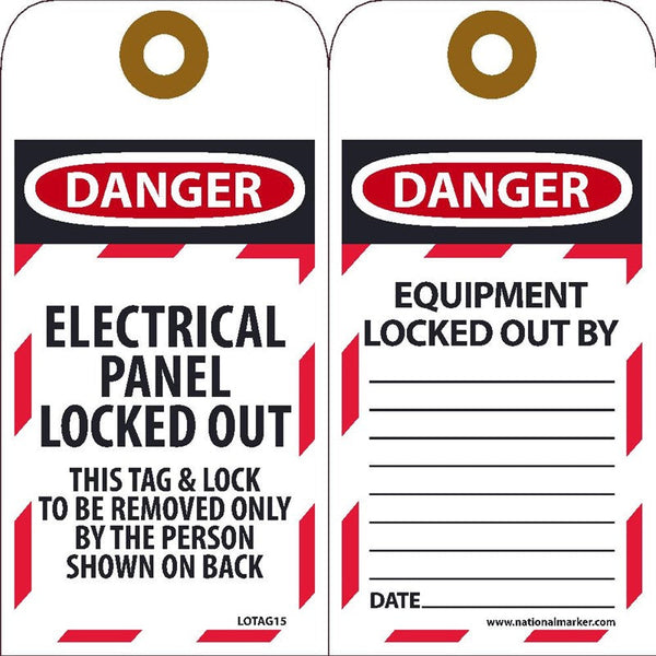 TAGS, LOCKOUT, DANGER ELECTRICAL PANEL LOCKED OUT. . ., 6X3, UNRIP VINYL    GROMMET PACKOF 10