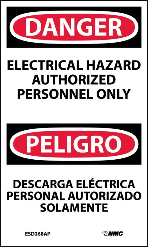 Danger Electrical Hazard Authorized Eng/Spanish 5x3 Vinyl | ESD268AP
