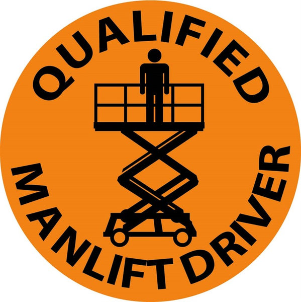 HARD HAT EMBLEM, QUALIFIED MAN LIFT DRIVER, 2 DIA, PS VINYL, 25/PK