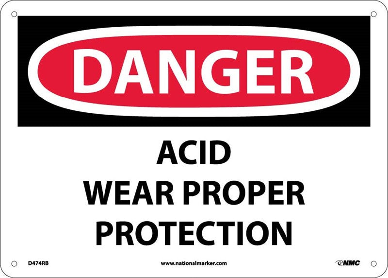 DANGER, ACID WEAR PROPER PROTECTION, 10X14, .040 ALUM
