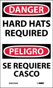 Danger Hard Hats Required English/Spanish 5"x3" Vinyl | ESD379AP