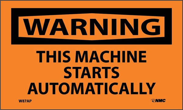WARNING, THIS MACHINE STARTS AUTOMATICALLY, 3X5, PS VINYL, 5PK