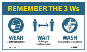 REMEMBER THE 3 Ws WEAR WAIT WASH, LABEL, 3X5, ADHESIVE BACKED VINYL, PACK OF 5
