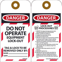 Danger Do Not Operate Equipment-Lockout Lockout Tags| LOTAG28