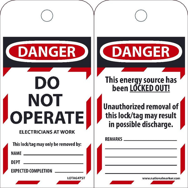 Danger Do Not Operate Electricans At Work Lockout Tags | LOTAG47