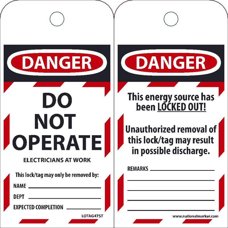 Danger Do Not Operate Electricans At Work Lockout Tags | LOTAG47