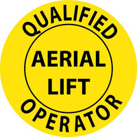 HARD HAT LABEL, QUALIFIED AERIAL LIFT OPERATOR, 2"DIA. REFLECTIVE PS VINYL, 25/PK