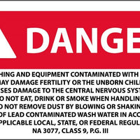 LABELS, DANGER CLOTHING AND EQUIPMENT CONTAMINATED WITH LEAD. NA 3077, CLASS 9, P.G. III, 3X5, PS PAPER, 500/RL