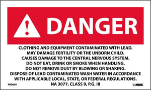 LABELS, DANGER CLOTHING AND EQUIPMENT CONTAMINATED WITH LEAD. NA 3077, CLASS 9, P.G. III, 3X5, PS PAPER, 500/RL