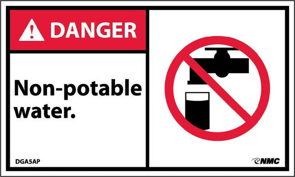 DANGER, NON-POTABLE WATER (GRAPHIC), 3X5, PS VINYL, 5/PK