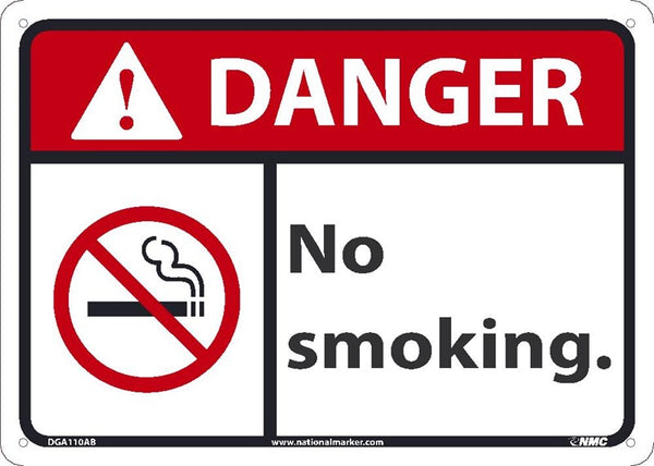 DANGER NO SMOKING SIGN, 10X14, .040 ALUM
