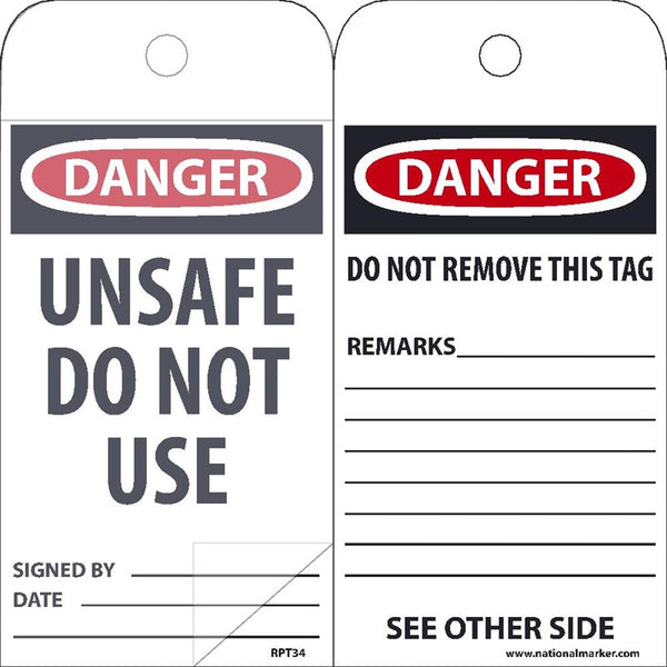 SELF LAMINATING TAGS, DANGER UNSAFE DO NOT USE, 6X3,POLYTAG, BOX OF 150