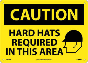 CAUTION, HARD HATS REQUIRED IN THIS AREA, GRAPHIC, 10X14, RIGID PLASTIC