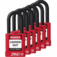 RecycLock Padlock, Keyed Alike,1.5" Shackle and 1.75" Body 6 Per Pack - Red
