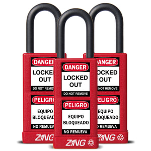 RecycLock Padlock, Keyed Alike,1.5" Shackle and 3" Body 3 Per Pack - Red