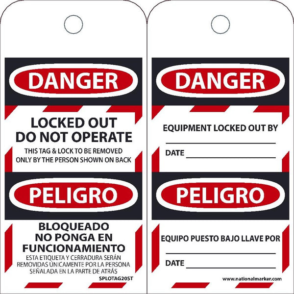 Danger Locked Out Do Not Operate Bilingual Lockout Tags | SPLOTAG20ST