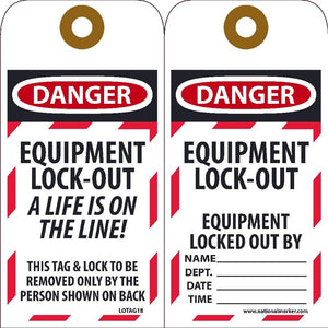 Danger Equipment Lock-Out A Life Is On The Line Lockout Tags | LOTAG18