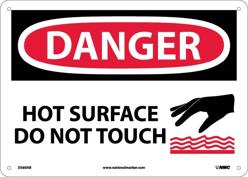 DANGER, HOT SURFACE DO NOT TOUCH, GRAPHIC, 10X14, .040 ALUM