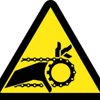LABEL, GRAPHIC FOR CHAIN DRIVE ENTANGLEMENT HAZARD, 4IN DIA, PS VINYL