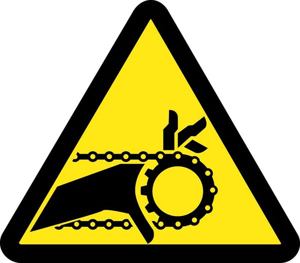 LABEL, GRAPHIC FOR CHAIN DRIVE ENTANGLEMENT HAZARD, 4IN DIA, PS VINYL