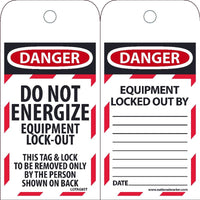 Danger Do Not Energize Equipment Lockout Tags | LOTAG8